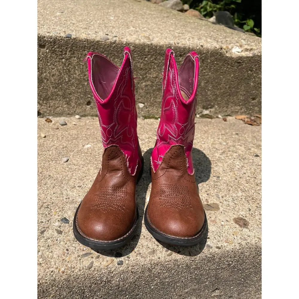Roper Little Girls' Light-Up Western Boots Round Toe Pink Brown Sz 10 Kids